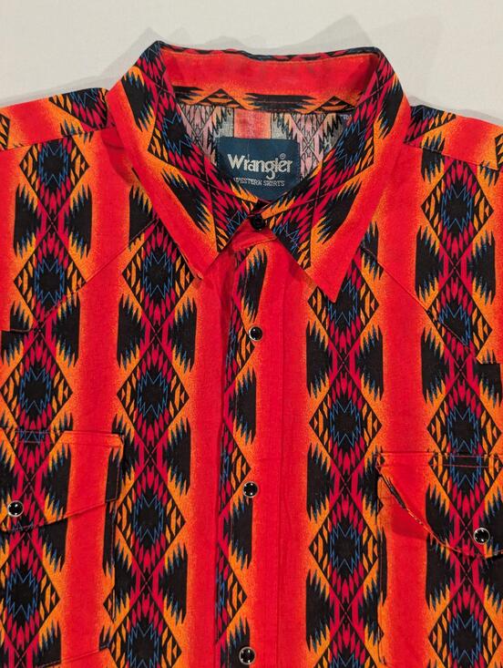 Wrangler Other - Wrangler Shirt Mens 2XL Red Geometric Long Sleeve Western Pearl Snap Southwest